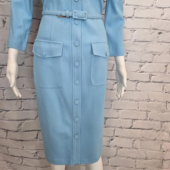 SportMax Blue Waffle Knit Button Dress - Picture 6 of 10